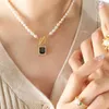 Pendant Necklaces Trendy Freshwater Pearl Necklace Ladies Jewelry Punk Hip Hop Black Zircon Couple Stainless Steel