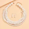 Multi-Layer White Imitation Pearl Necklace Earring Set Bead Chain Ladies Wedding Clavicle Necklace Girl Charm Banquet Jewelry