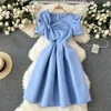 European and American style dress high-end temperament bow bubble sleeves waist up slim and elegant banquet dress birthday dress