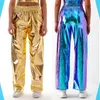 Женские брюки-двойки Femmes Brillantes Jambe Droite Pantalon Decontracte Holographique Reflechissant Disco 231206