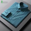 Camisas de vestido masculinas qualidade fibra de bambu homens camisa de mangas compridas slim fit elástico anti-rugas não-engomar cor sólida negócios sociais