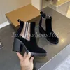 Designer listrado botas vintage verificação camurça couro chelsea botas mulheres tornozelo bota moda marrom saltos grossos inverno botas de salto grosso