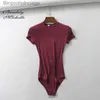 Kvinnors t-shirt Bradely Michelle Summer Sexy Women Slim Short-Sle O-Neck Topps Bodysuits Fe Rompers Streetwear Jumpsuitsl231212