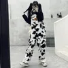 Damen Jumpsuits Strampler Street Hip-Hop Harajuku Girl Cow Print Oneies für Frauen Schwarz Weiß Plaid Overalls Casual Jumpsuit Hose Baggy Pants 231208