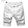 Męskie dżinsy Nowe letnie białe czarne mężczyźni Raped Hole Dżins Shorts Slim Casual Knee Długość Krótka prosta dżinsy Berda dla MENL231208