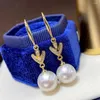 Dangle Earrings 10-11MM White Freshwater Pearl Pendant Inlaid Zircon Wedding Cultured HOOK Women FOOL'S DAY Beautiful Fashion Gift