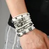 Bracelets de charme Bracelet de style punk à la mode pour hommes Multi couche en cuir tissé à la main squelette géométrie accessoires