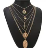 Pendanthalsband Bohemian Multi Layer Halsband för kvinnor Vintage Coco Cross Lotus Virgin Mary Collar Choker Bead Chain Jewelry Gift 231208