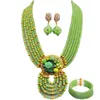 Conjunto de collar y pendientes, cuentas africanas de boda nigerianas verdes, joyería, pulsera de cristal, fiesta nupcial