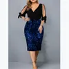 Sukienki zwyczajne sukienki panie midi cekin elegancka bodycon s-5xl wieczór kobieta szczupła ołówek club vestidos mujer szatę femme