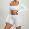 Aktif Setler Spor Seti Set Kadınlar Uzun Kollu Sport Spor En İyi Şort Kıyafeti Kadın Spor giyim Likra Egzersiz Kadınlar Yoga Giysileri Beyaz