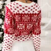 Kvinnors stickor Tees Women Sweater Christmas Snowflake Sticked Long Sleeve O Neck Ladies Jumper Fashion Casual Winter Autumn Printed Pullover Clothes 231208