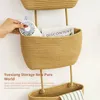 Storage Baskets Woven Hanging Organizing 3 Tier Wall Basket Decorative Boho Mounted Cotton Over for Living Room 231206