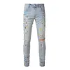 Designer da uomo e da donna, motociclista strappato effetto consumato, slim dritto per uomo, pantaloni jeans denim alla moda, jeans skinny da uomo