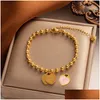 Charm Bracelets Love Enamel Pendant Titanium Steel Plated 18K Gold Bracelet Womens Jewelry Wholesale Beads Niche Design Heart-Shaped D Dhlzh