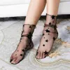 Femmes chaussettes été Sexy rétro dentelle florale maille fille élastique mode dame doux court femme cristal soie ultra-mince chaussette