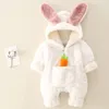 Rompers Baby Rompers Winter Warm Coral Fleece born Baby Girl Clothes Cartoon Rabbit Coats Infant Jumpsuit Animal Overalls Pajamas 231207