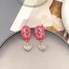 Boucles d'oreilles pendantes en forme de cœur coréen pour femmes, bijoux de luxe en verre émail incrusté de Zircon rouge, goutte délicate à la mode