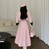 Two Piece Dress Veste en tweed de style coreen pour femmes manteau debout taille rose jupe plissee ensembles de 2 pieces tenues chics 231206