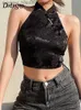 Damen Tanks Camis Darlingaga Chinesischen Stil Elegant Jacquard Schwarz Neckholder Top Rückenfrei Schnürung Schleife Sommer Tank Top Frauen Sexy Weste Gothic Crop Tops L231208