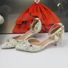 Dress Shoes Ivory Pearl Bridals Party And Bag Set Thin Heel Pointed Toe Women Evening Buckle Ankle Strap Shoe