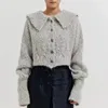 Maglioni da donna Cardigan monopetto colletto viola per bambola su misura in lana aperto sul davanti lavorato a maglia slim-fit 2023 inverno donna designer coreano