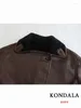 Women's Jackets KONDALA Streetwear Brown Leather Oversized Women Long Sleeve Single Buttons Thick Coats Fashion 2023 Vintage Outwears
