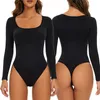 Intimo modellante da donna GUUDIA Spandex Body elastico Body Shapewear Donna Shaper Tummy Control Manica lunga con apertura sul cavallo Grande scollo a U senza cuciture