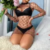 Bayanlar için seksi erotik iç çamaşırı porno uzun kollu örgü sıcak kadın iç çamaşırı xxx açık kasık bodysuit seks bikini takım