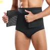 Calcinha masculina para barriga, cintura alta, controle de barriga com fivela, camada dupla, contração abdominal, modelador de corpo