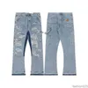 Jeans firmati da uomo Jeans micro-corno Graffiti a getto d'inchiostro di alta qualità Denim di lusso Galleria Pantaloni del reparto sudore jeans strappati nero blu viola strappati 6GRSC