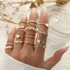 Wedding Rings 16PcsSet Vintage Gold Color Zircon Rhinestone Rings Set for Women Wed Bridal Boho Geometric Rings Jewelry Gift Y2K Accessories 231208