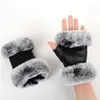 2022 Outdoor autumn and winter women's sheepskin gloves Rex rabbit fur mouth half-cut computer typing foreign trade leather c2222