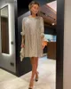 Urban Sexy Dresses STYLISH LADY Glitter Sequined Dress 2022 Spring Women Long Sle Slash Neck Loose Sexy Festival Party Sparkly Mini Dress L231208