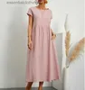 Urban Sexy Dresses Damenkleid Sommer Neues Rundhals-Kurzarm-Baumwoll-Plissee-Elegantes Kleid Mode Einfarbige Kombination Vintage Langes Kleid L231208
