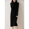 Basic Casual Dresses 100 Pure Wool For Women 2023 Winter Fashion Lengthkeen Dress Female Oneck Clothing Free DR01 231207