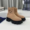 Designer Monolith Stivali sopra il ginocchio Stivale calzino moda Piattaforma nera Slip-on con tacco Stivaletti invernali elastici lavorati a maglia caldi Triangolo Taglia 35-40