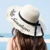 Bordado chapéu de palha de verão feminino aba larga proteção solar chapéu de praia 2021 ajustável flexível dobrável chapéus de sol para senhoras285x
