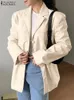 Women's Suits Blazers Women PU Leather Jakcets Fashion Long Sleeve Blazer ZANZEA Casual Turn Down Collar Coat Autumn Office Shoulder Pad Outwears 231208