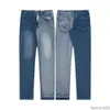 Jeans firmati da uomo Jeans micro-corno Graffiti a getto d'inchiostro di alta qualità Denim di lusso Galleria Pantaloni Sweat Department jeans strappati nero blu viola strappati 4GX35