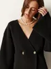 Kvinnors stickor Kvinnor Solid Elegant V-ringning Flare Sleeve Cardigan Fashion Rib Spliced ​​Single Breasted Slim Knit Coat Lady Causal High