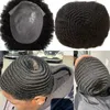 #1b Black Color 6mm wave Afro virgin human hair replacement hand tied full PU toupees for black man in America fast express delivery