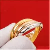 Anillos de racimo de moda de calidad superior marca clásica Europa joyería de lujo para mujeres tricolor rosa oro color anillo regalos 220922 gota delive dhanw