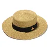 Chapeau tissé à larges bords en métal doré abeille, casquette de paille large, Parent-enfant, visière plate, chapeau de paille tissé 300O