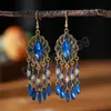 New Bohemian Ethnic Colorful Water Drop Tassel Earrings for Women Long Hollow Antique Gold Color Dangle Earring Pendientes Mujer