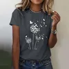 T-shirts femmes coton actif hauts femmes pissenlit imprimé motif col rond manches courtes t-shirt haut t-shirt ajusté paillettes