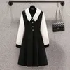 Urban Sexy Dresses Comter dress fe spring and fall new Korean fashion elegant lace splicing design sense knee waist doll collar casual dress L231208