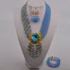 Necklace Earrings Set Bling Blue African Beads Jewelry