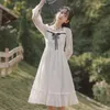 Casual Jurken Franse Stijl Kant Fee Abrikoos Vrouwelijke Lente Kleding Zwarte Strik Zoete Chic Kawaii Jurk Vrouwen Japanse Lolita