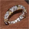 Bröllopsringar grossistproffs för evighet Diamonique CZ Simated Diamond 10kt White Yellow Gold Filled Band Cross Ring Size 5-11 Dhjal